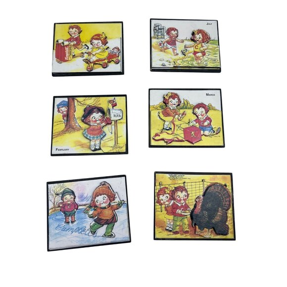 Vintage Campbells Kids Month-Themed Ceramic Coasters Set Of 6 With Magnetic Back - Picture 2 of 3
